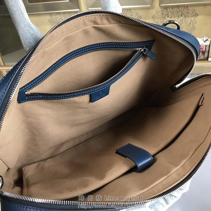 GUCCI 古馳男包 新款 451169 藍色 牛皮壓花 男士公事包 Gucci男手提包
